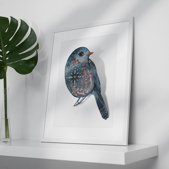 Wall Art Cute Blue Bird Portrait Illustration Print Poster Unframed - Picture 3 of 5